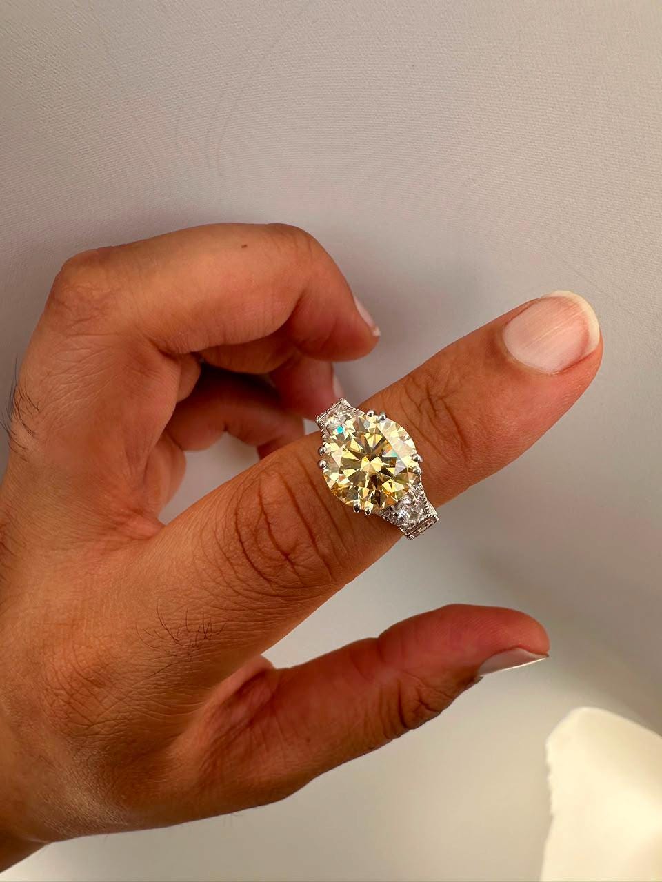 Vintage Yellow Moissanite Engagement Ring, 5 CT 14K White Gold Antique Style Ring