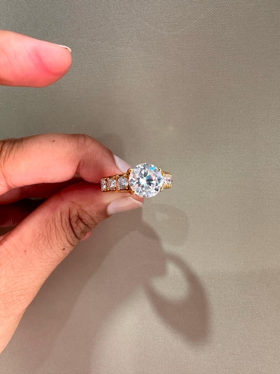 Crown of Eternity Moissanite Engagement Ring, 14K Yellow Gold Vermeil Statement Ring