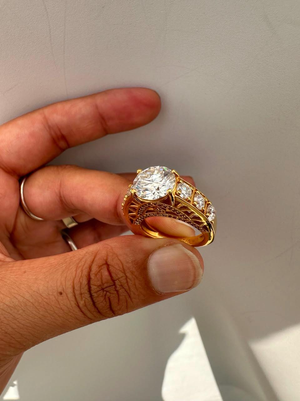 Crown of Eternity Moissanite Engagement Ring, 14K Yellow Gold Vermeil Statement Ring