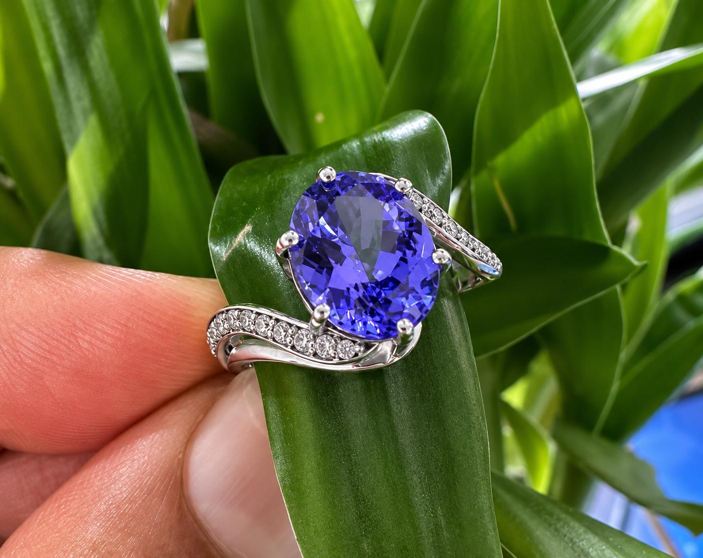 3 CT Natural Oval Tanzanite Engagement Ring, 14K White Gold, December Birthstone, Twisted Band