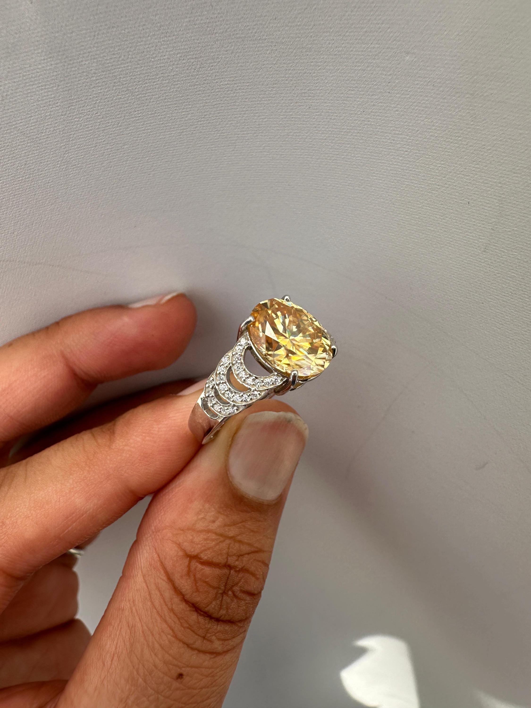 6 CT Yellow Moissanite Oval Engagement Ring | 14K White Gold, Luxury Gift for Her