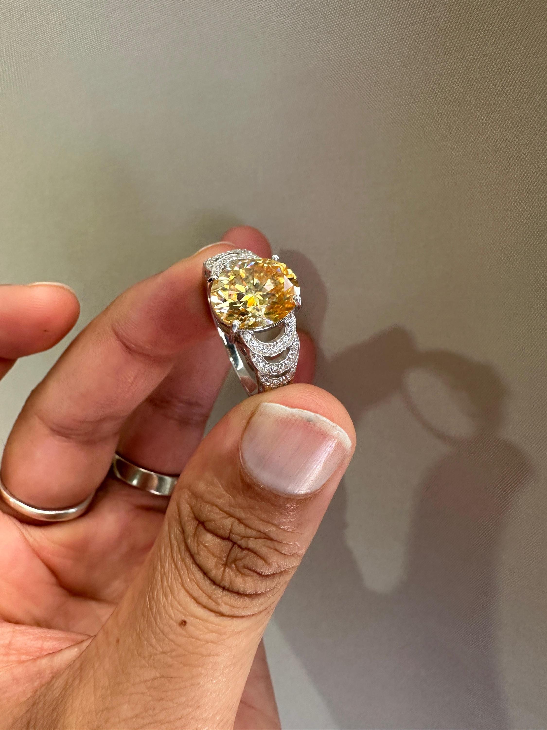6 CT Yellow Moissanite Oval Engagement Ring | 14K White Gold, Luxury Gift for Her