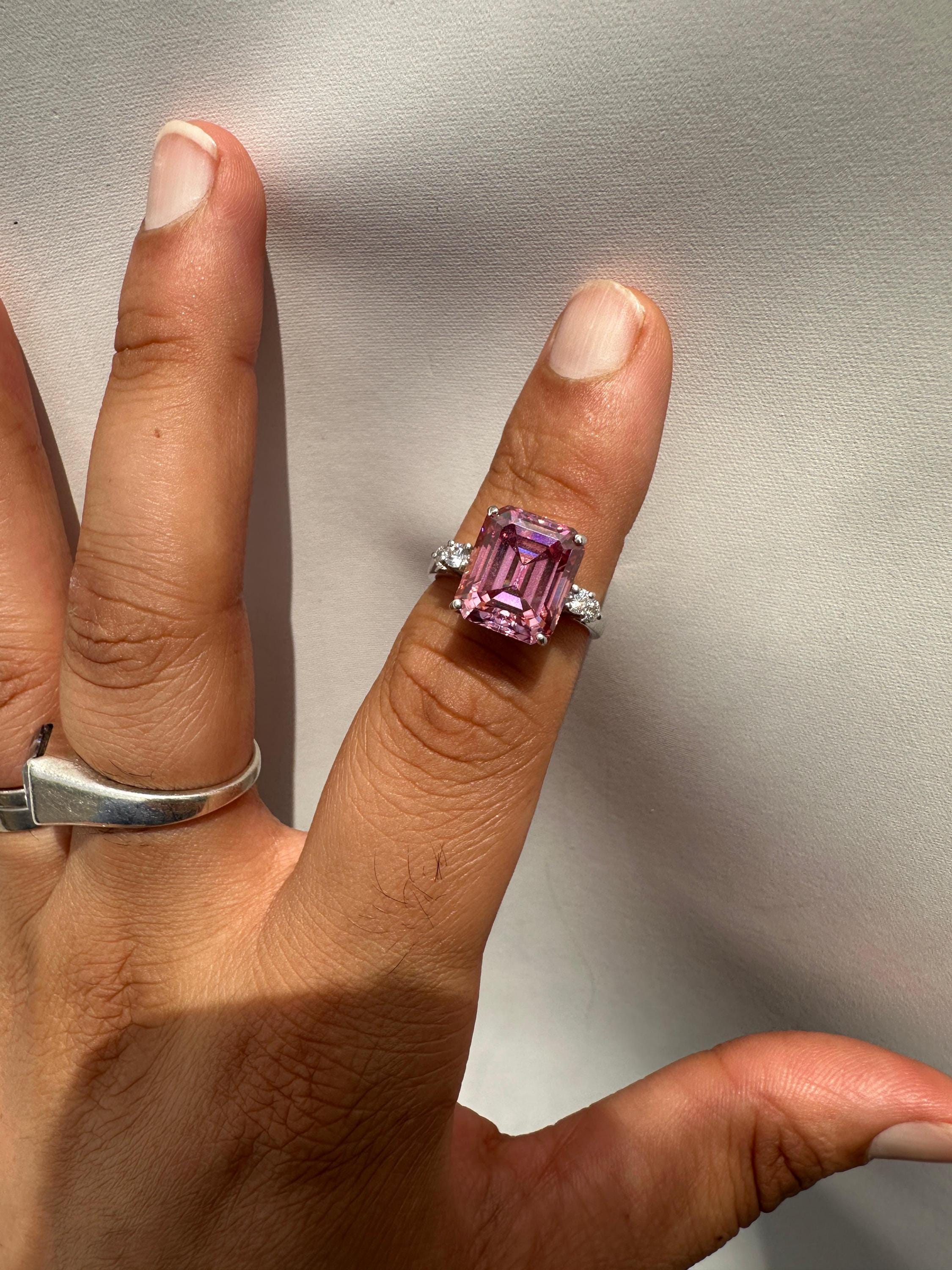 5 CT Pink Moissanite Ring, 14K White Gold, Luxury Engagement Ring Gift for Her