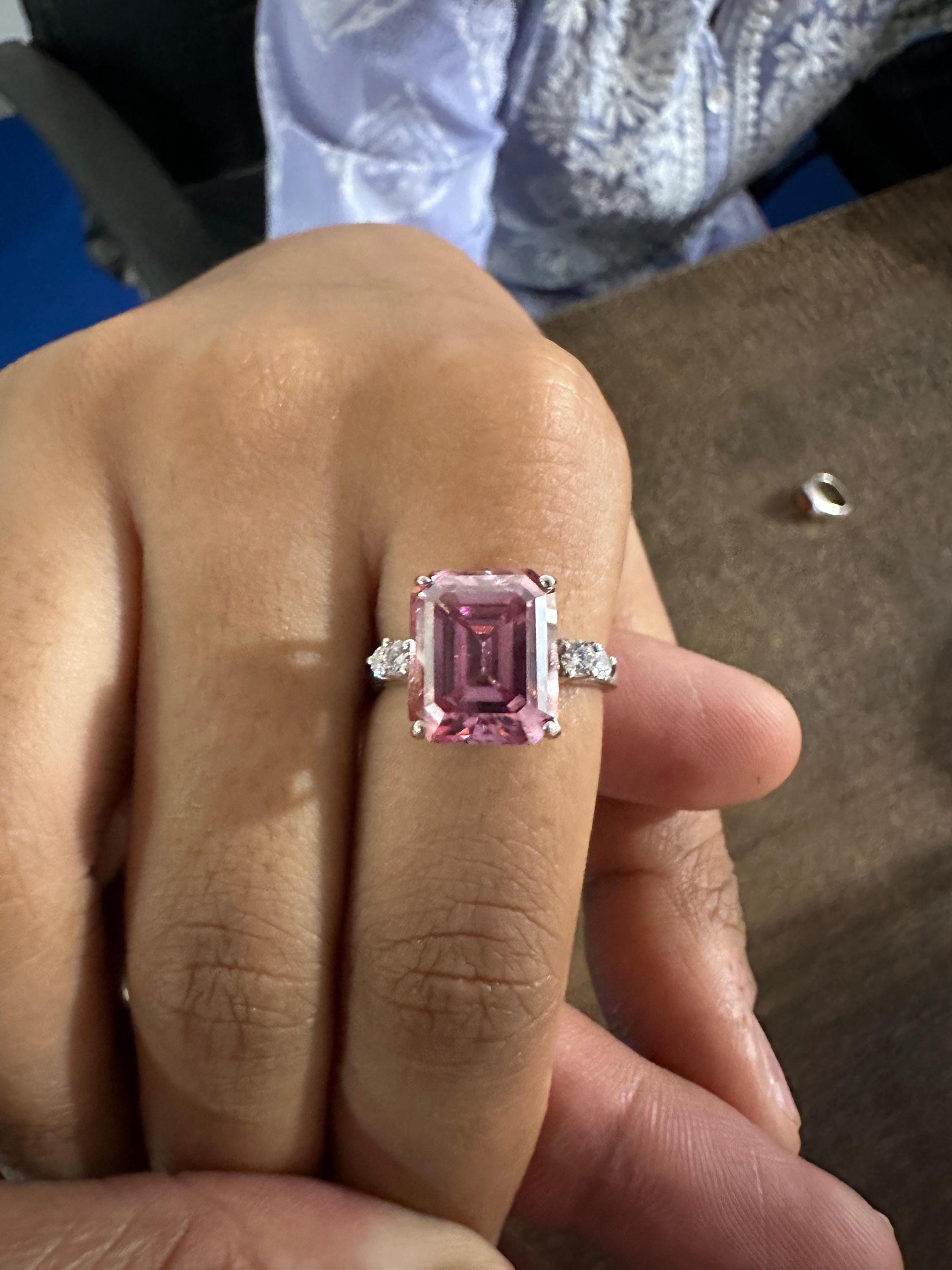 5 CT Pink Moissanite Ring, 14K White Gold, Luxury Engagement Ring Gift for Her
