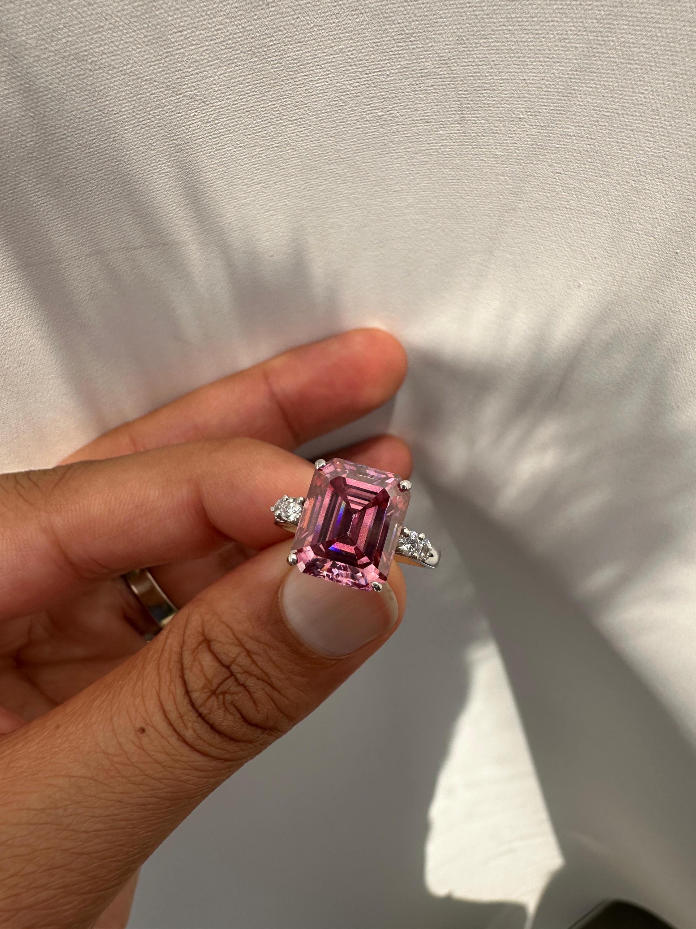 5 CT Pink Moissanite Ring, 14K White Gold, Luxury Engagement Ring Gift for Her