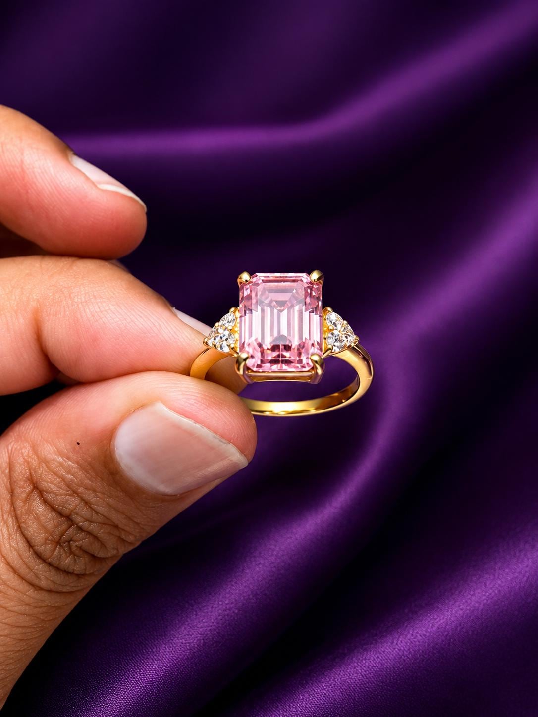3 CT Pink Moissanite Engagement Ring 14K Gold, Luxury Proposal Ring, Gift for Her