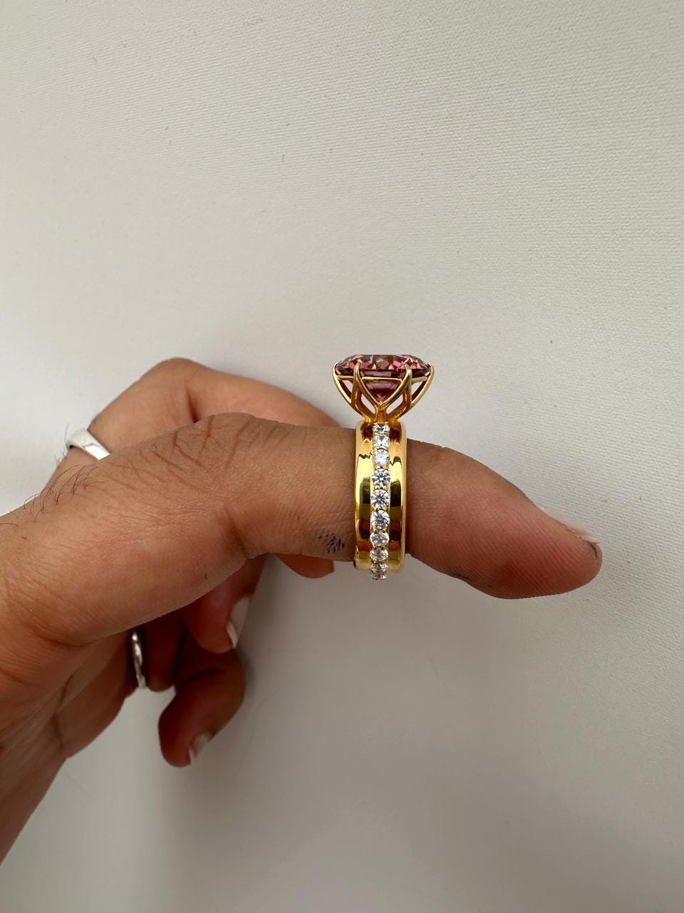 6 Ct Pink Red Moissanite Lotus Ring, 14K Yellow Gold Engagement Statement Ring