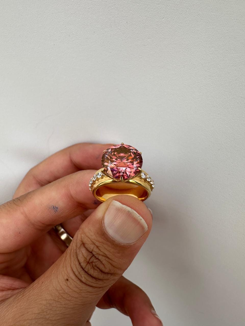 6 Ct Pink Red Moissanite Lotus Ring, 14K Yellow Gold Engagement Statement Ring