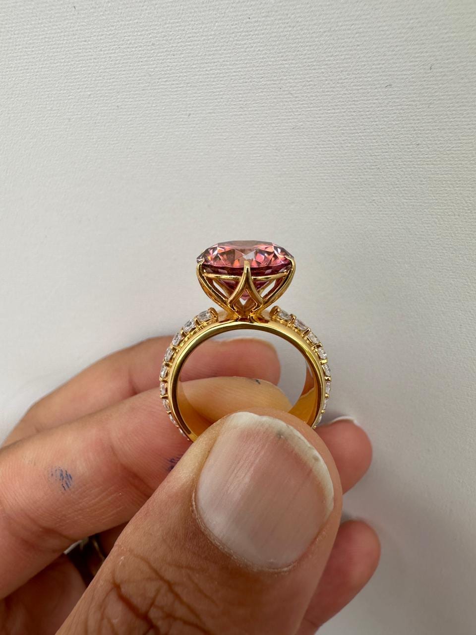 6 Ct Pink Red Moissanite Lotus Ring, 14K Yellow Gold Engagement Statement Ring