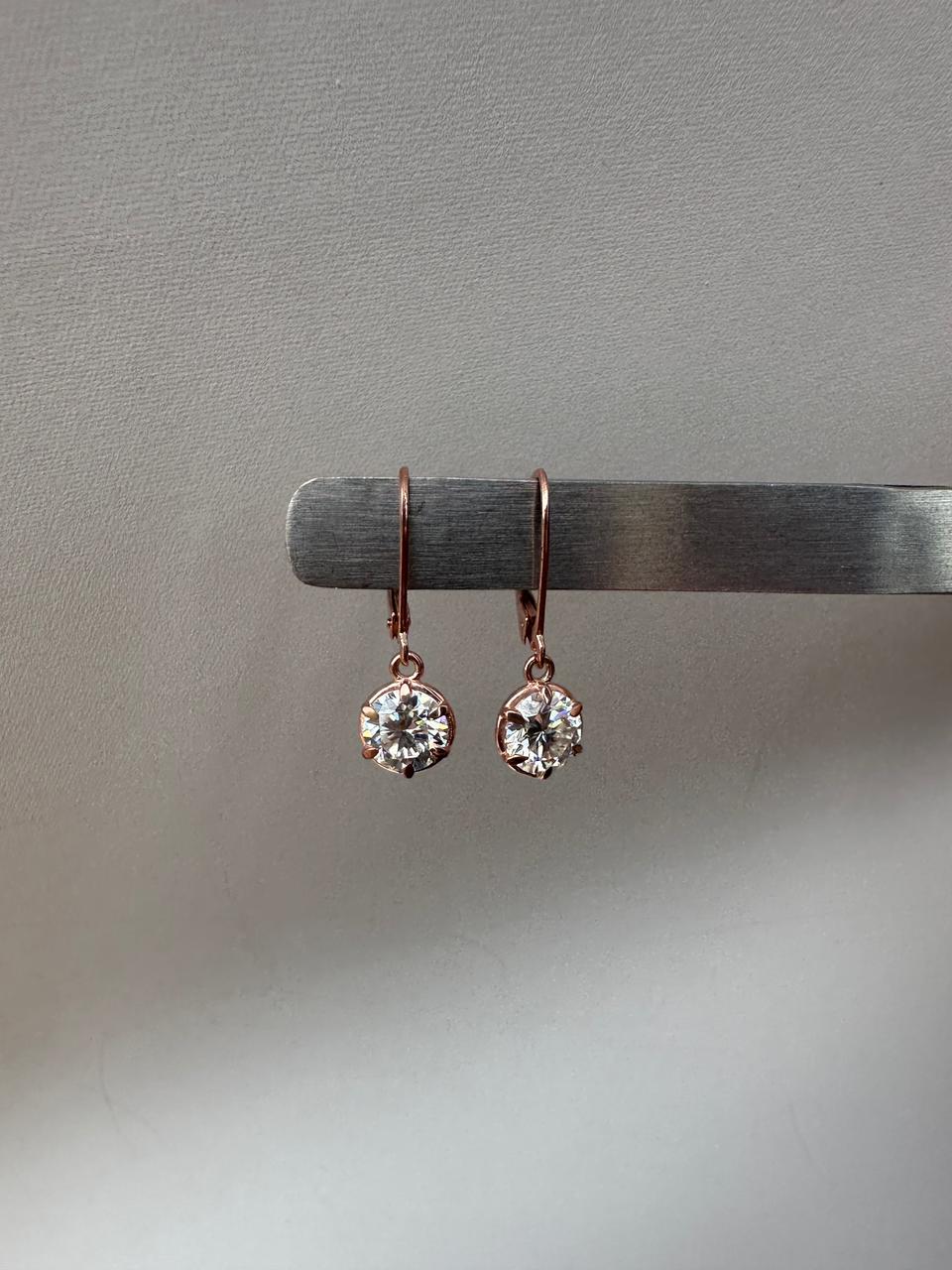 14k Rose Gold Moissanite Drop Earrings | Lever Back Dangle Jewelry for Gift