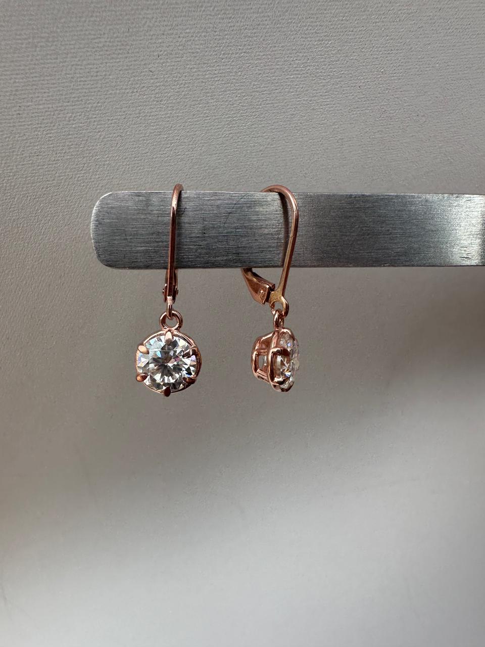 14k Rose Gold Moissanite Drop Earrings | Lever Back Dangle Jewelry for Gift