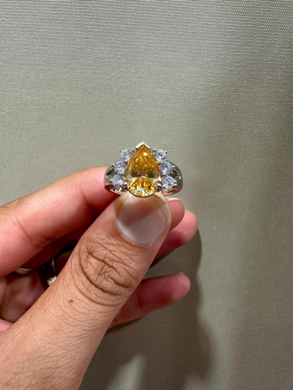 14K Gold Yellow Pear Moissanite Engagement Ring, 4 CT Statement Engagement Ring, Luxury Anniversary Gift