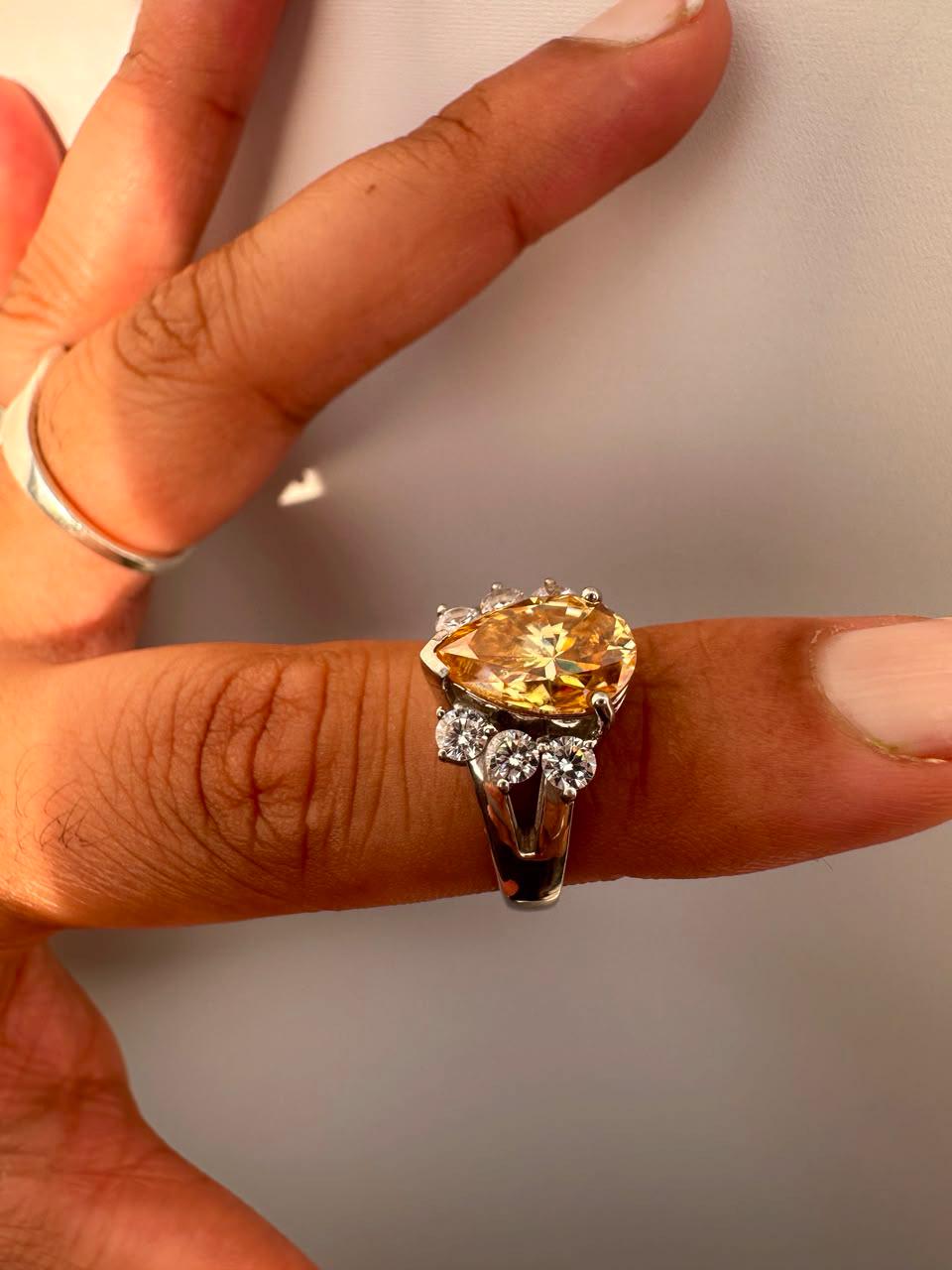 14K Gold Yellow Pear Moissanite Engagement Ring, 4 CT Statement Engagement Ring, Luxury Anniversary Gift