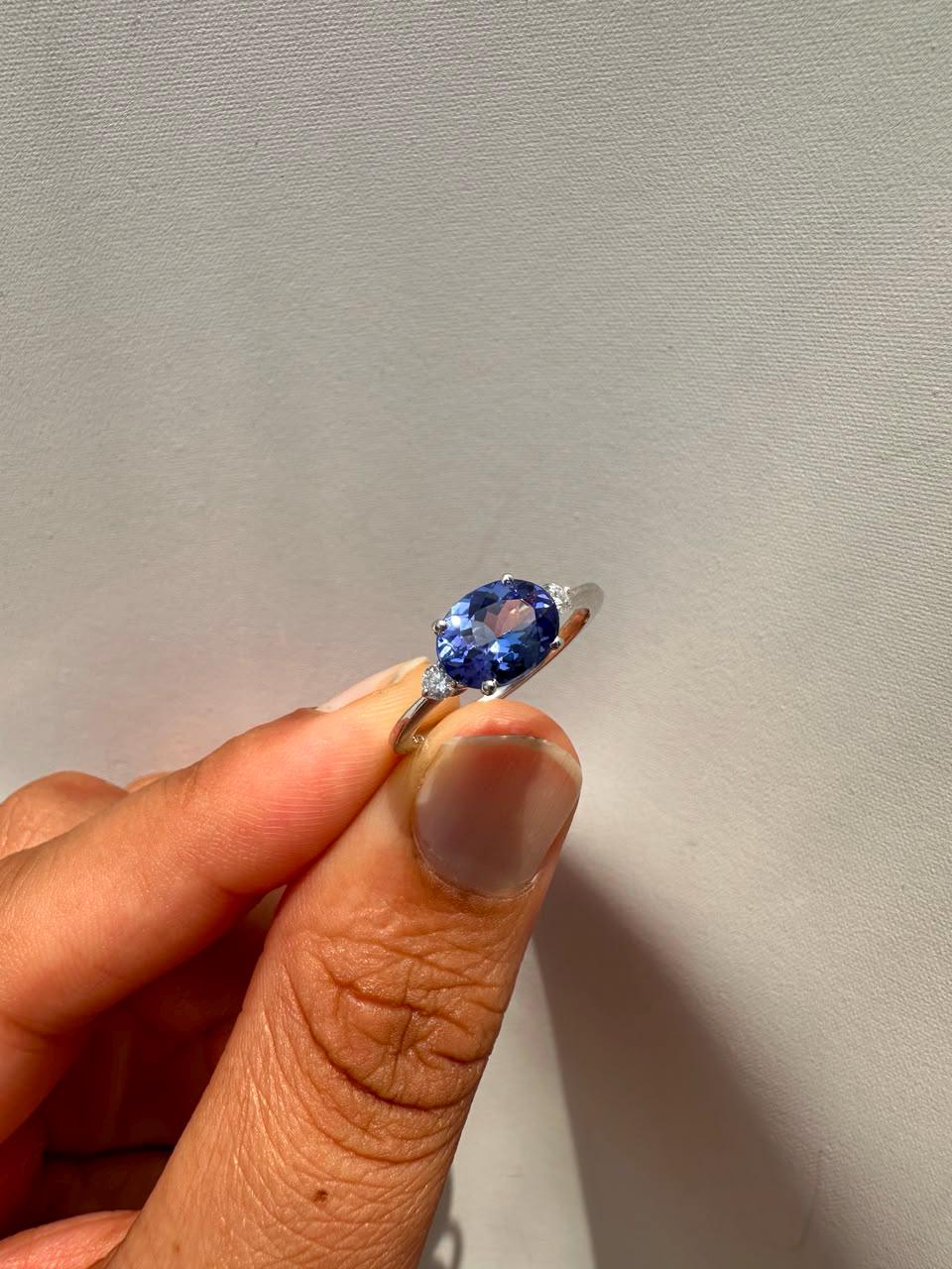 Natural Tanzanite Oval Engagement Ring | 2CT 14K White Gold, Modern Promise Ring for Her