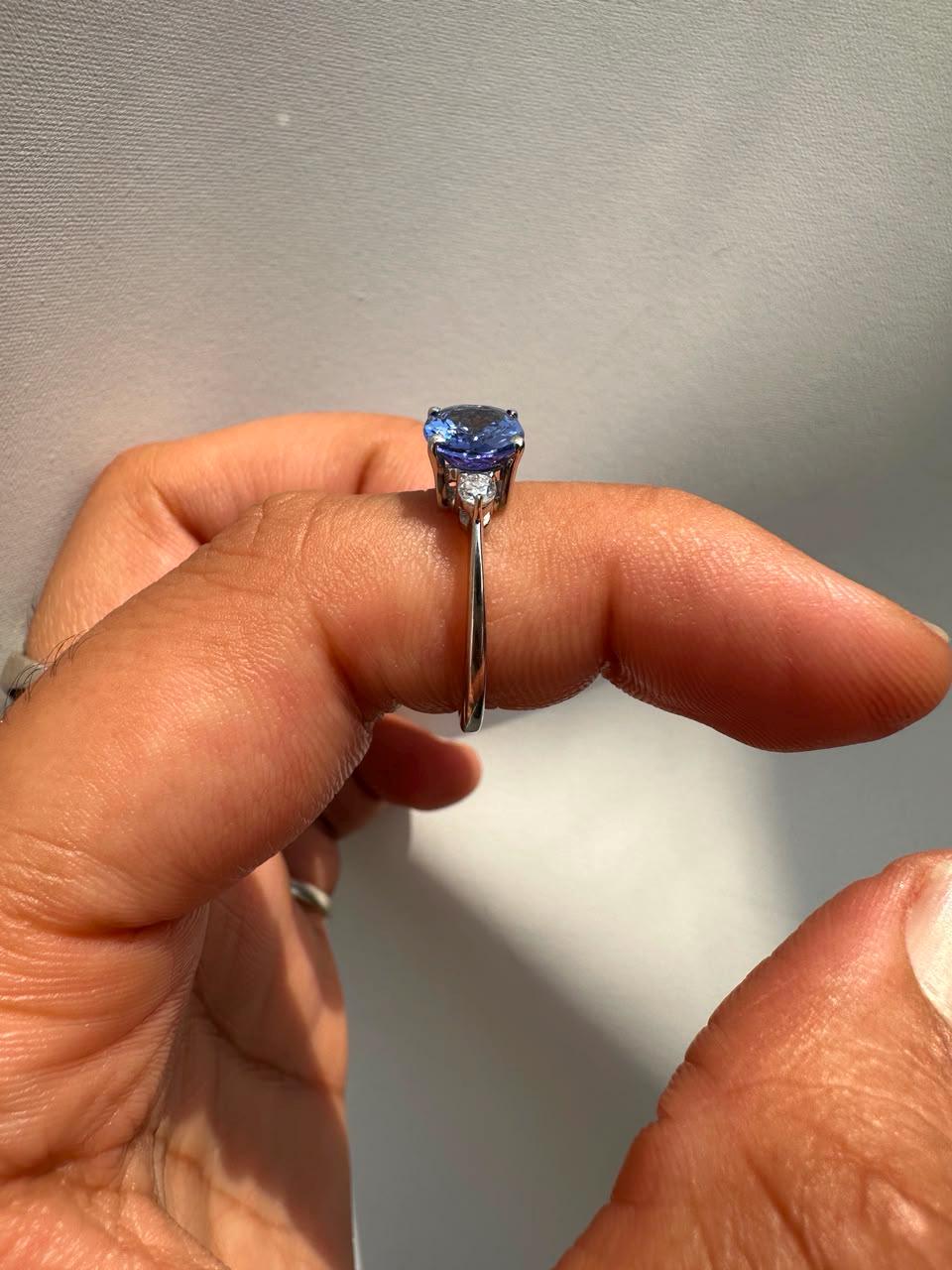 Natural Tanzanite Oval Engagement Ring | 2CT 14K White Gold, Modern Promise Ring for Her