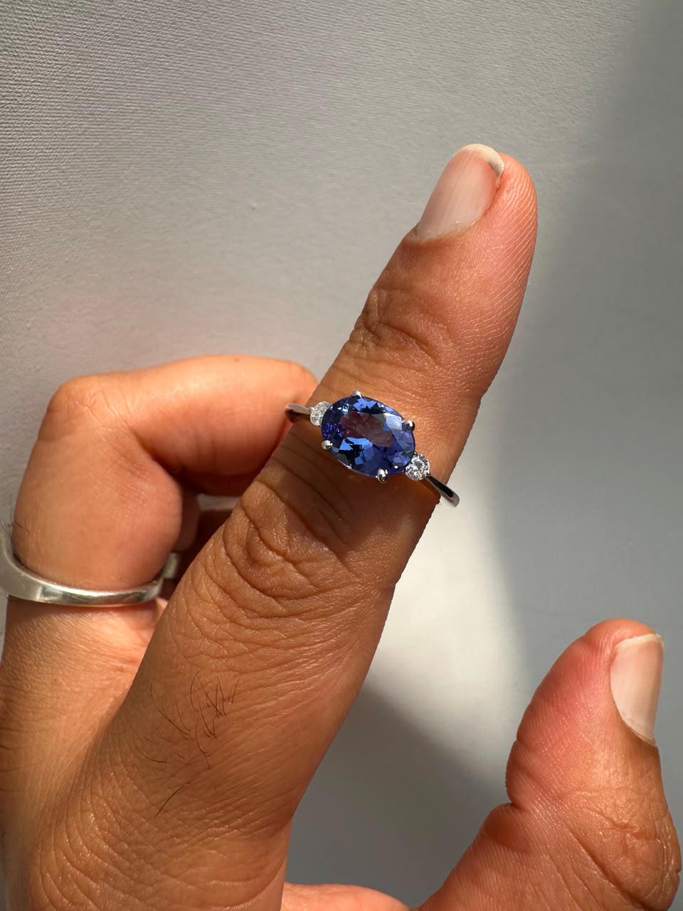Natural Tanzanite Oval Engagement Ring | 2CT 14K White Gold, Modern Promise Ring for Her