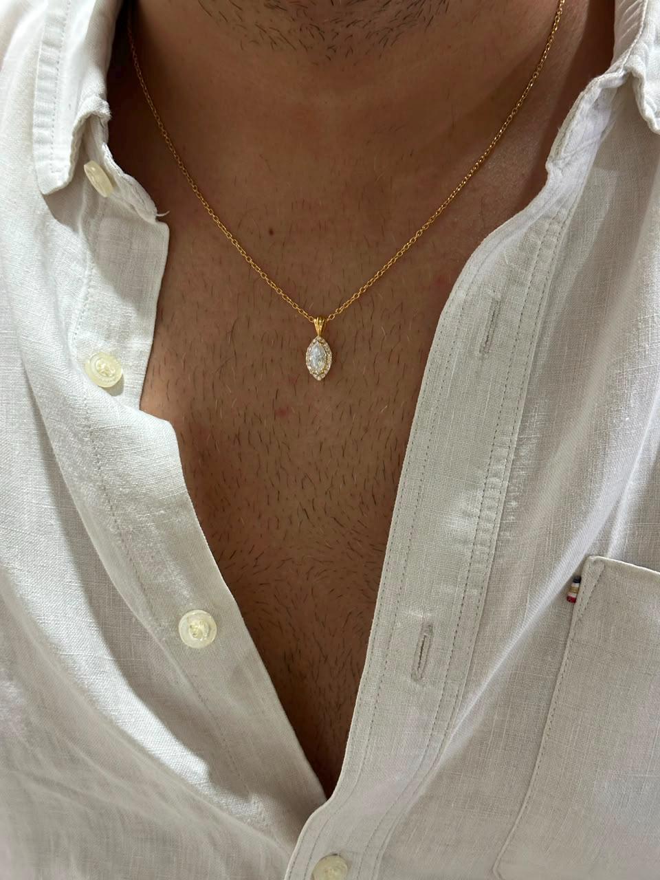 Marquise Moissanite Halo Pendant Necklace | 1.5 CT 14K Yellow Gold, Luxury Gift for Her