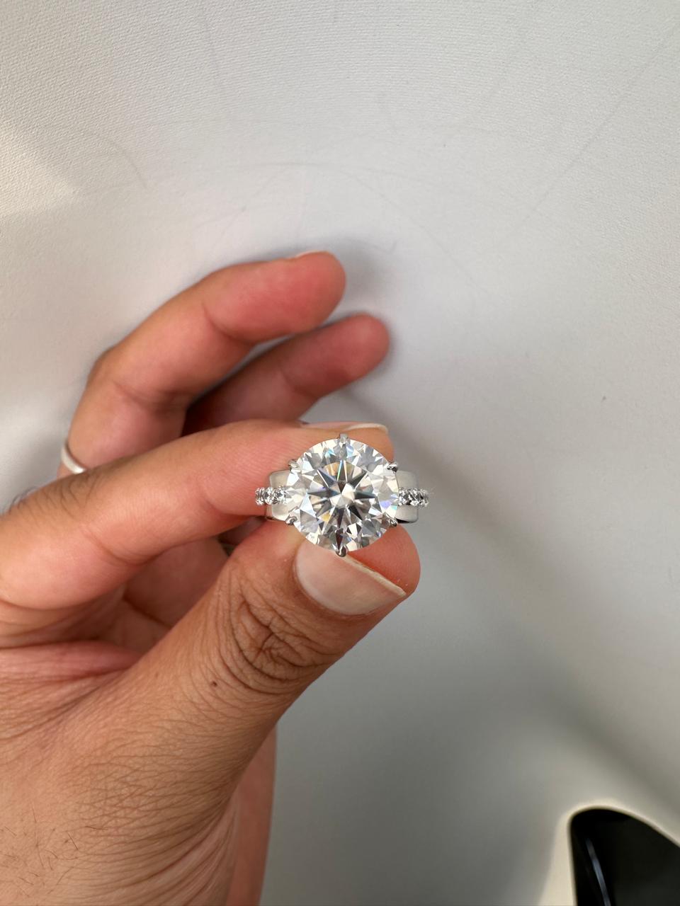 14K Gold Lotus Collet Moissanite Engagement Ring, 5 Ct Chunky Statement Ring, Luxury Bridal Ring