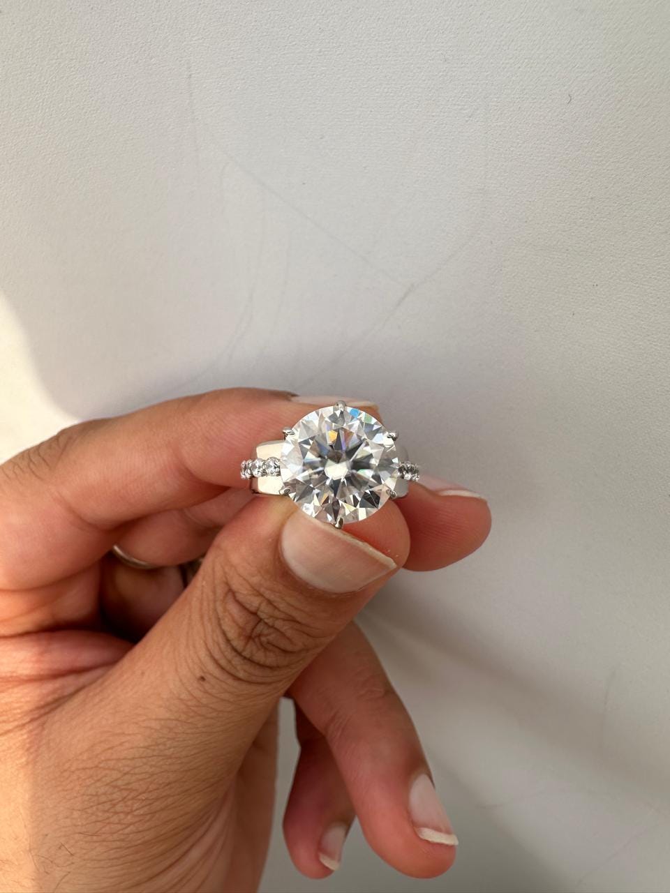 14K Gold Lotus Collet Moissanite Engagement Ring, 5 Ct Chunky Statement Ring, Luxury Bridal Ring
