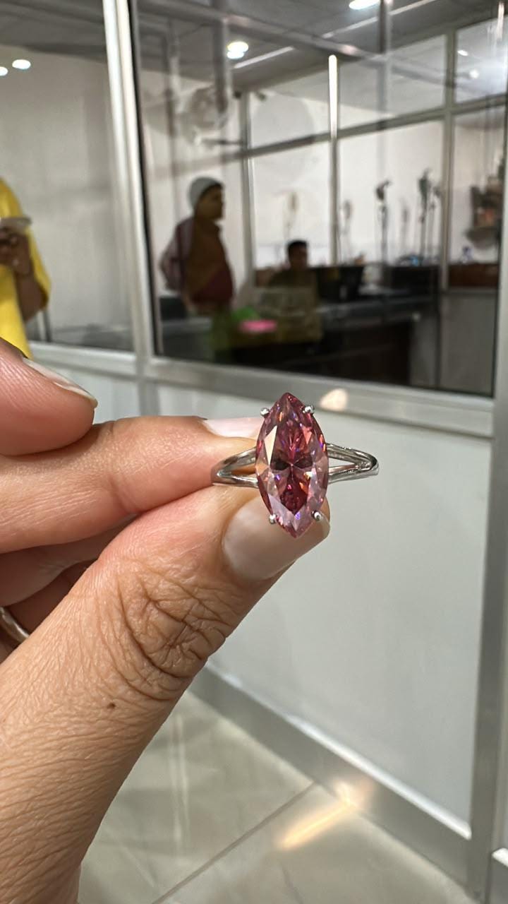 14K White Gold Marquise Pink Moissanite Engagement Ring, 5 Ct Statement Proposal Jewelry