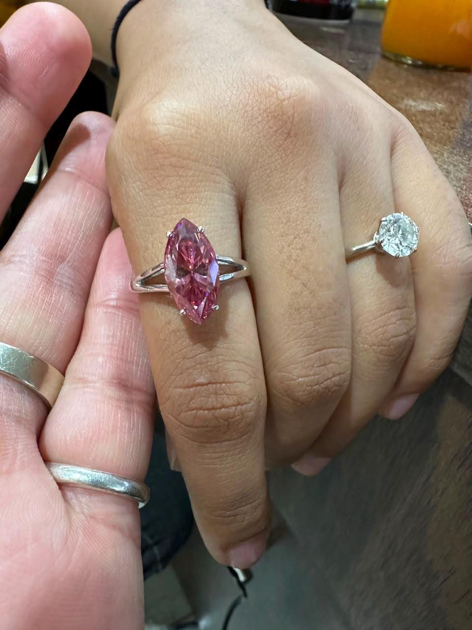 14K White Gold Marquise Pink Moissanite Engagement Ring, 5 Ct Statement Proposal Jewelry