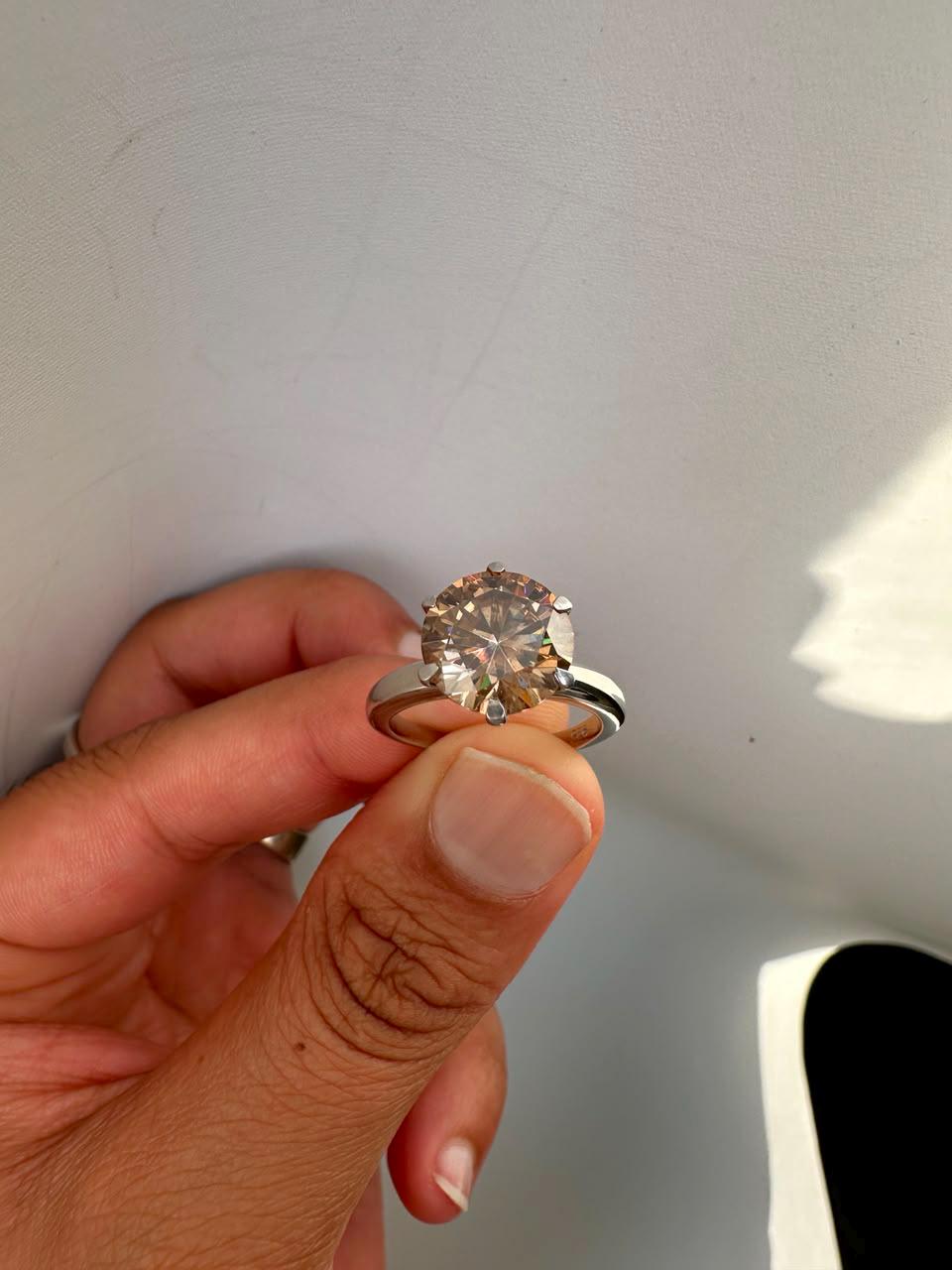 5 CT Brown Moissanite Solitaire Ring | Lotus Collet | 14K White Gold Gift for her