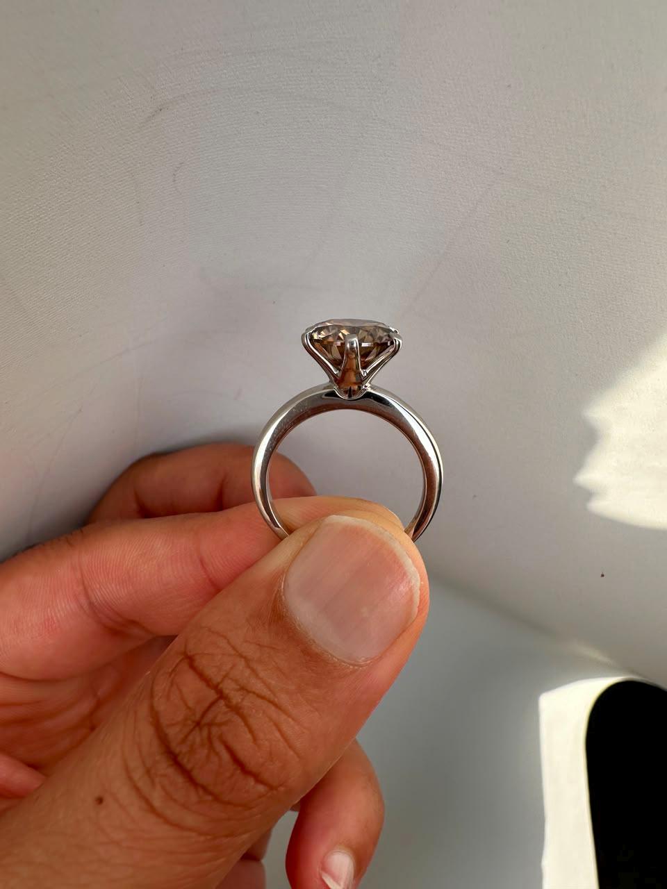 5 CT Brown Moissanite Solitaire Ring | Lotus Collet | 14K White Gold Gift for her