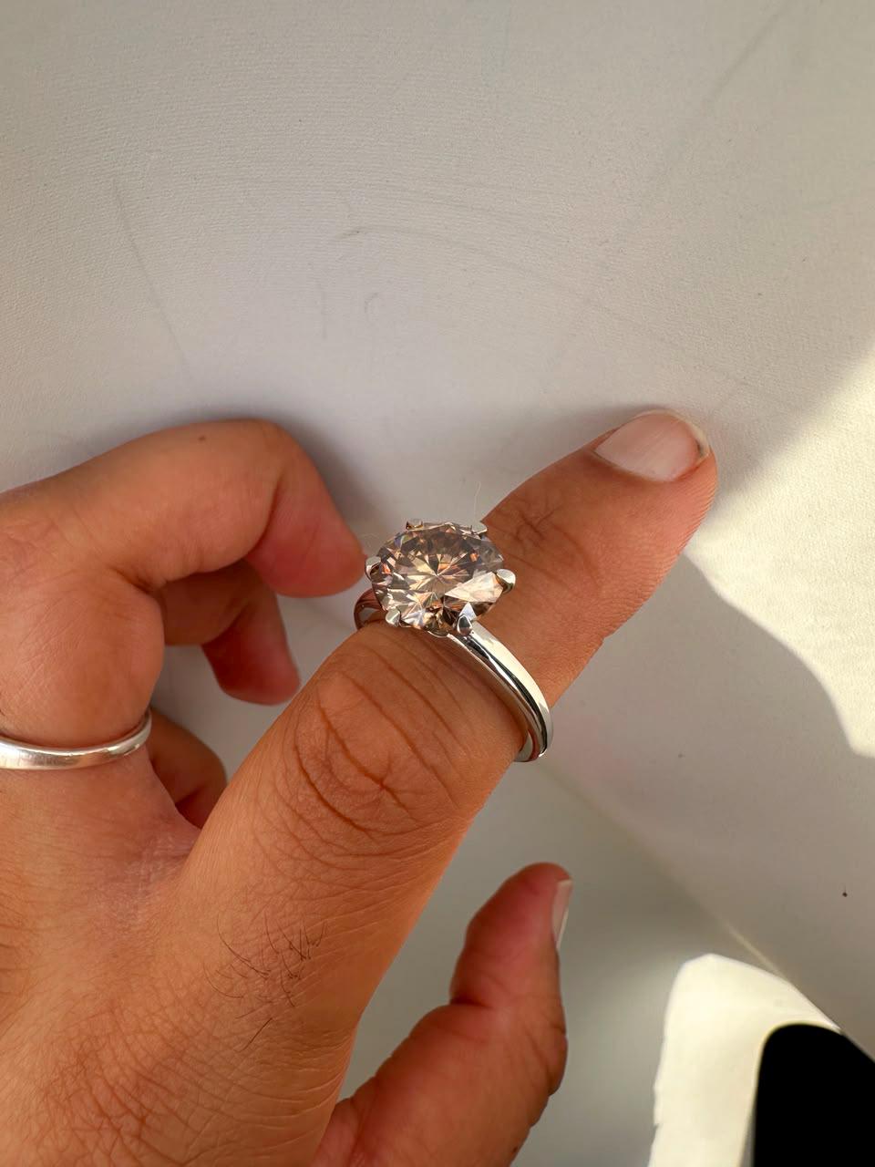 5 CT Brown Moissanite Solitaire Ring | Lotus Collet | 14K White Gold Gift for her