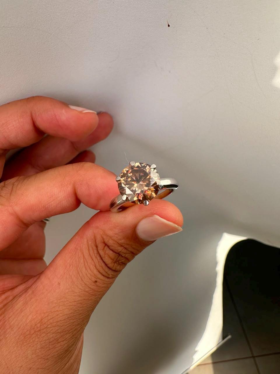 5 CT Brown Moissanite Solitaire Ring | Lotus Collet | 14K White Gold Gift for her