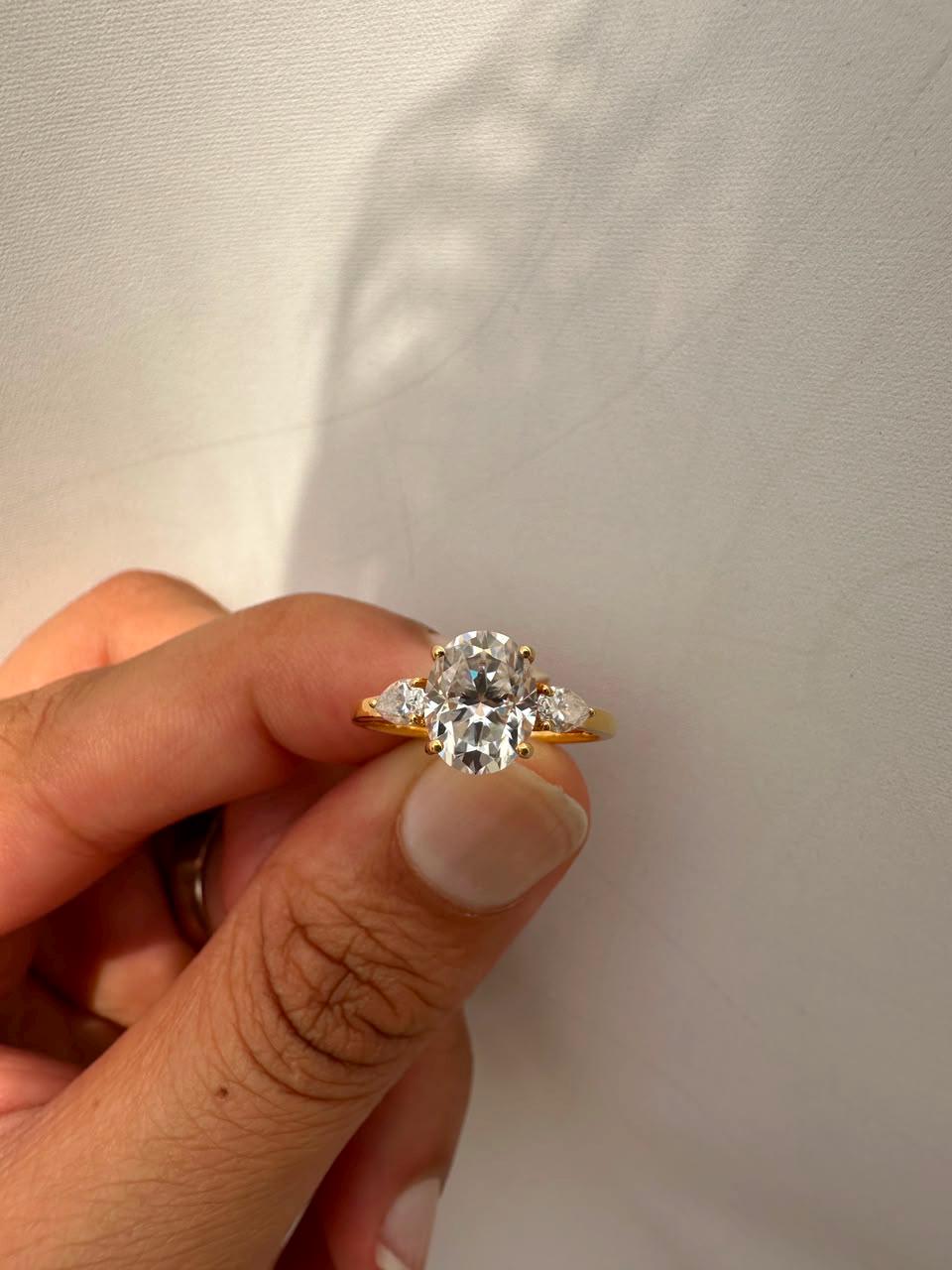 2 CT Oval Moissanite Engagement Ring 14K Yellow Gold, Promise Ring Gift for Her