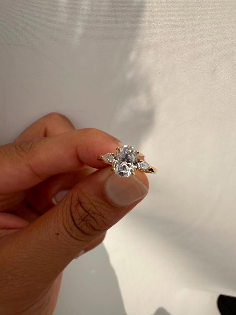 2 CT Oval Moissanite Engagement Ring 14K Yellow Gold, Promise Ring Gift for Her
