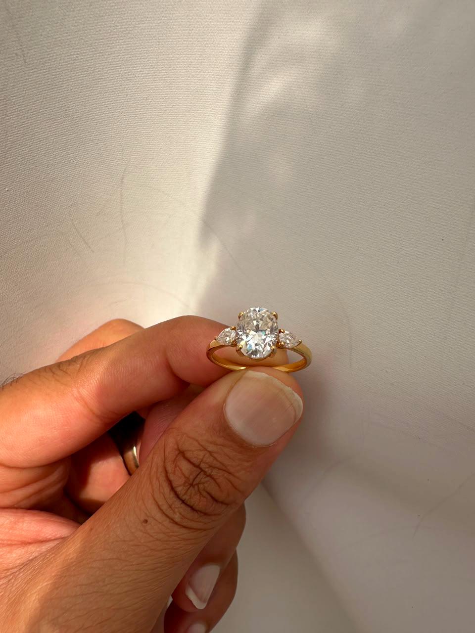 2 CT Oval Moissanite Engagement Ring 14K Yellow Gold, Promise Ring Gift for Her
