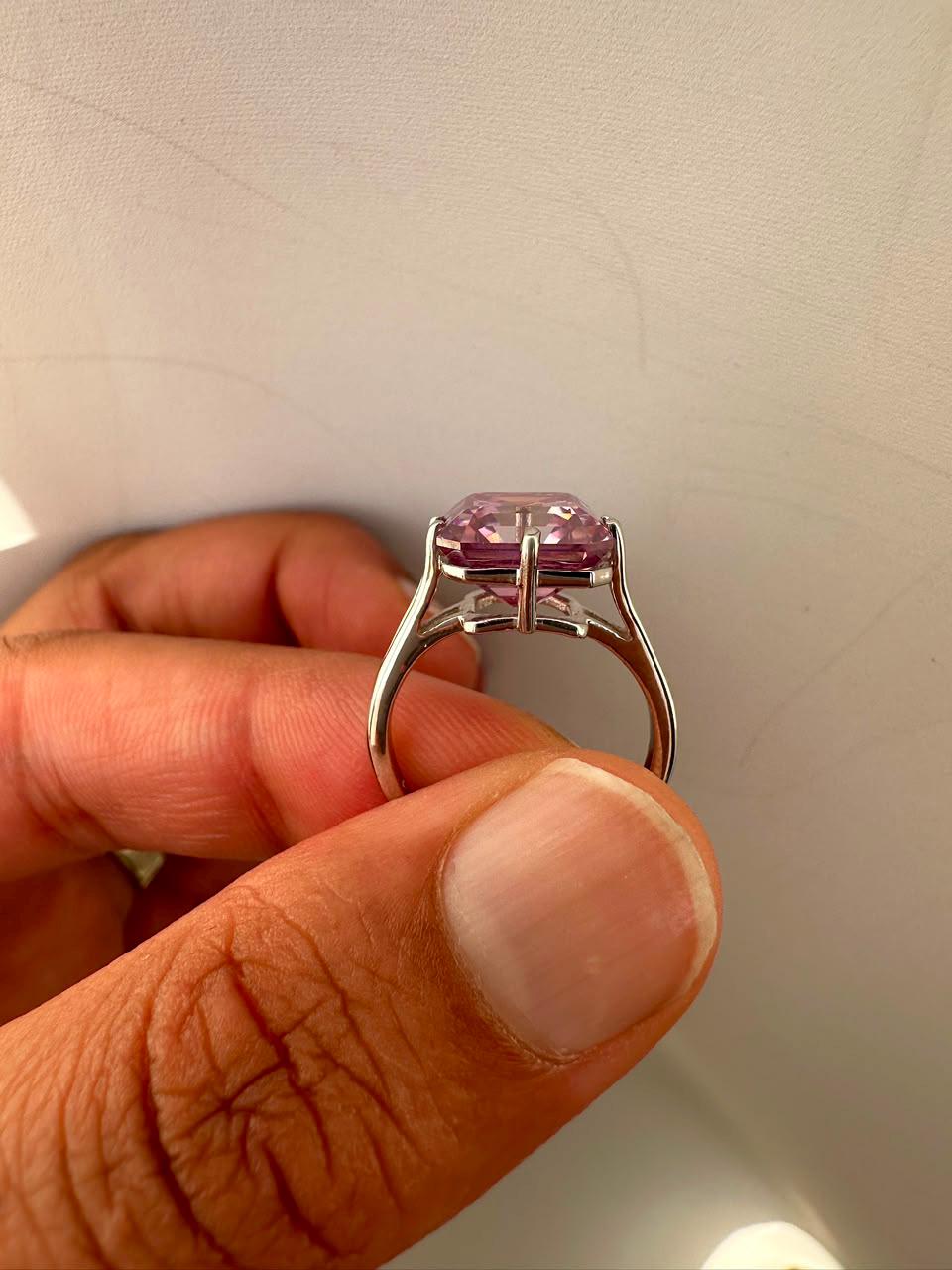 4 CT Asscher Cut Lavender Moissanite Solitaire Ring | 925 Sterling Silver, Statement Jewelry