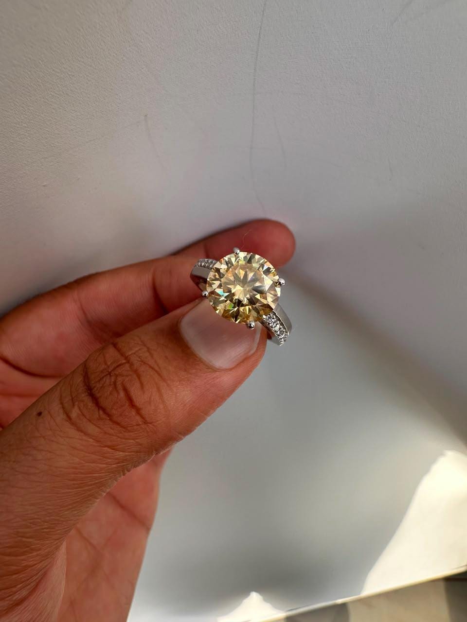 5 CT Yellow Moissanite Engagement Ring, 14K White Gold Luxury Gift for Her