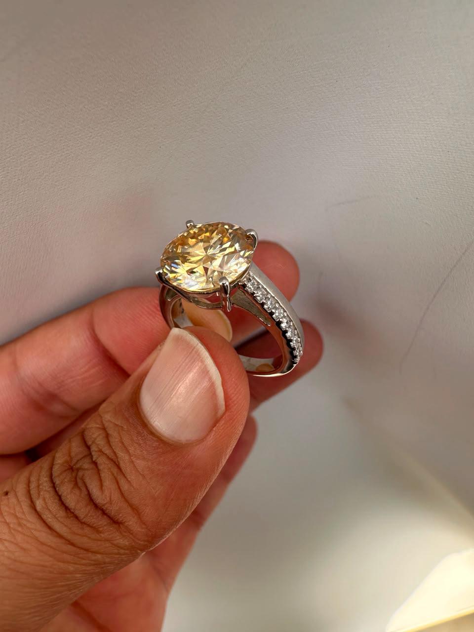 5 CT Yellow Moissanite Engagement Ring, 14K White Gold Luxury Gift for Her