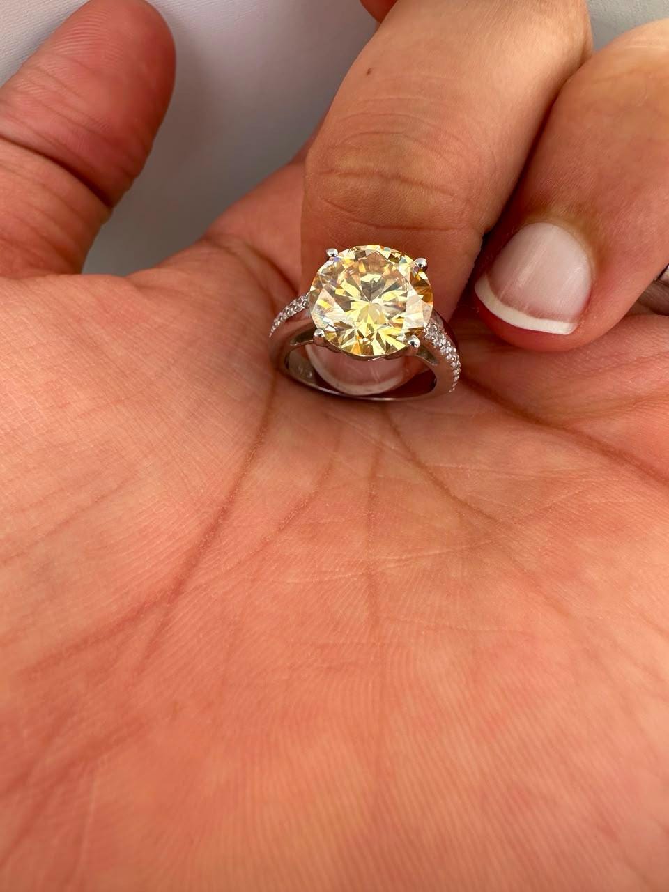 5 CT Yellow Moissanite Engagement Ring, 14K White Gold Luxury Gift for Her