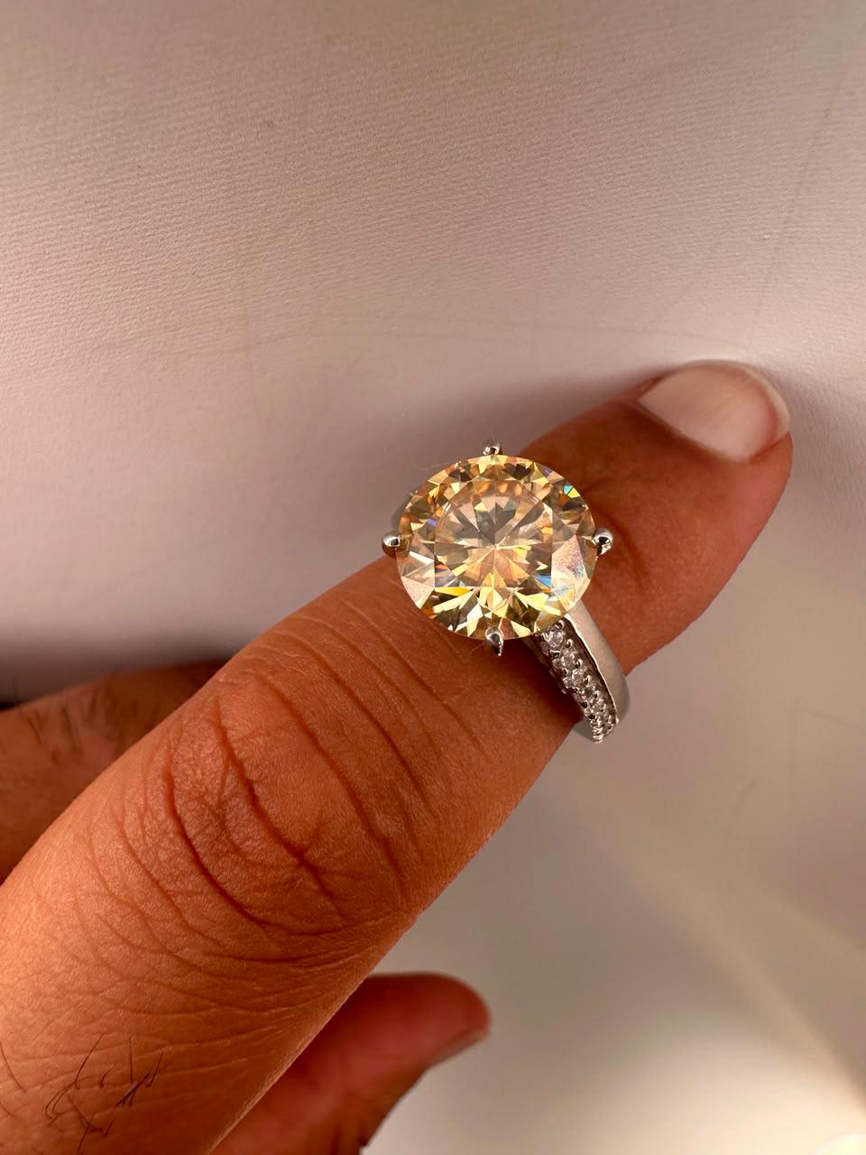 5 CT Yellow Moissanite Engagement Ring, 14K White Gold Luxury Gift for Her