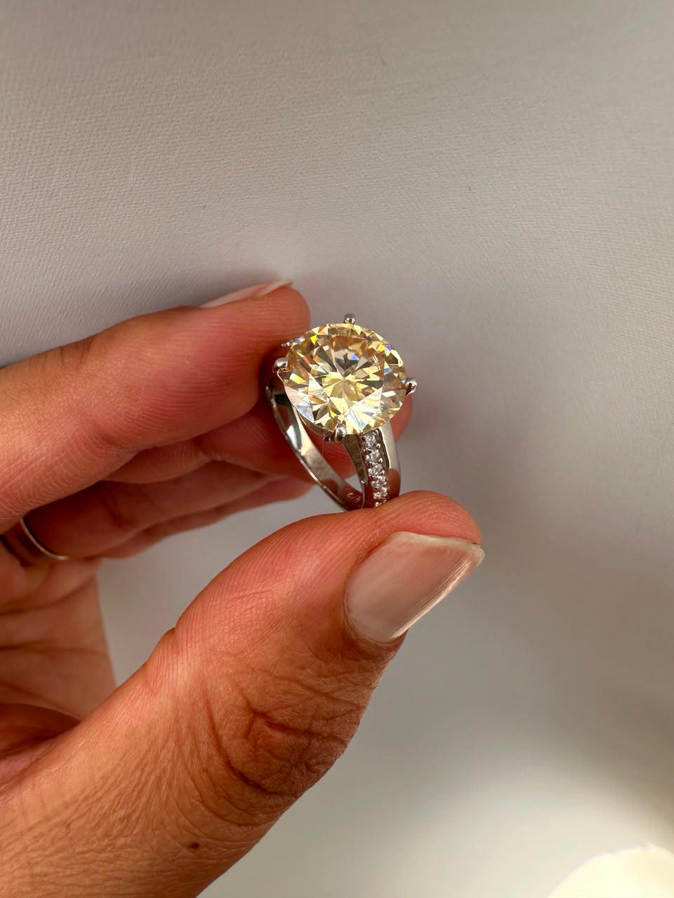 5 CT Yellow Moissanite Engagement Ring, 14K White Gold Luxury Gift for Her