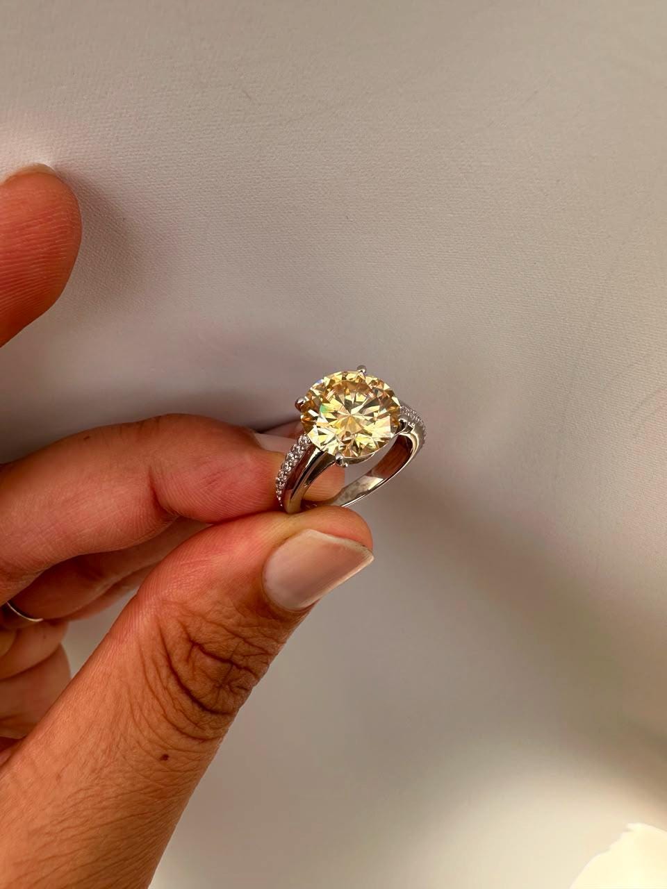 5 CT Yellow Moissanite Engagement Ring, 14K White Gold Luxury Gift for Her