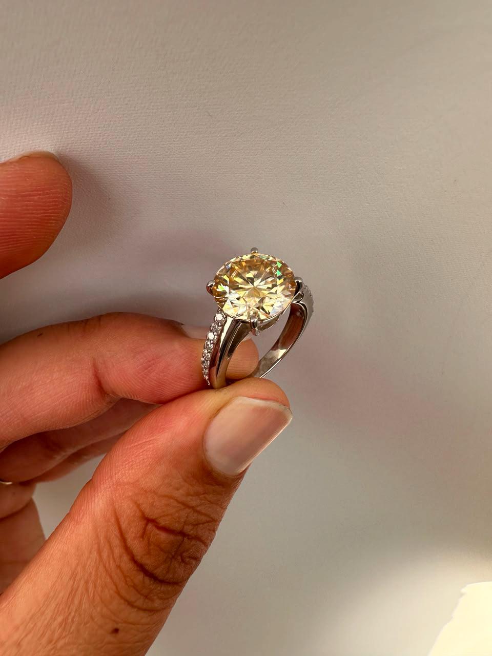 5 CT Yellow Moissanite Engagement Ring, 14K White Gold Luxury Gift for Her