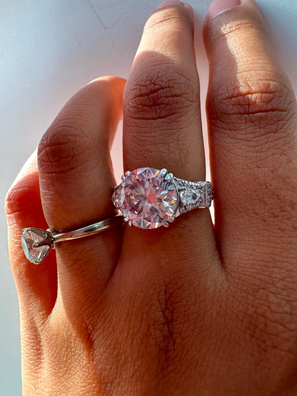 5 CT Vintage Pink Moissanite Engagement Ring, Designer Inspired Statement Ring, 14K White Gold