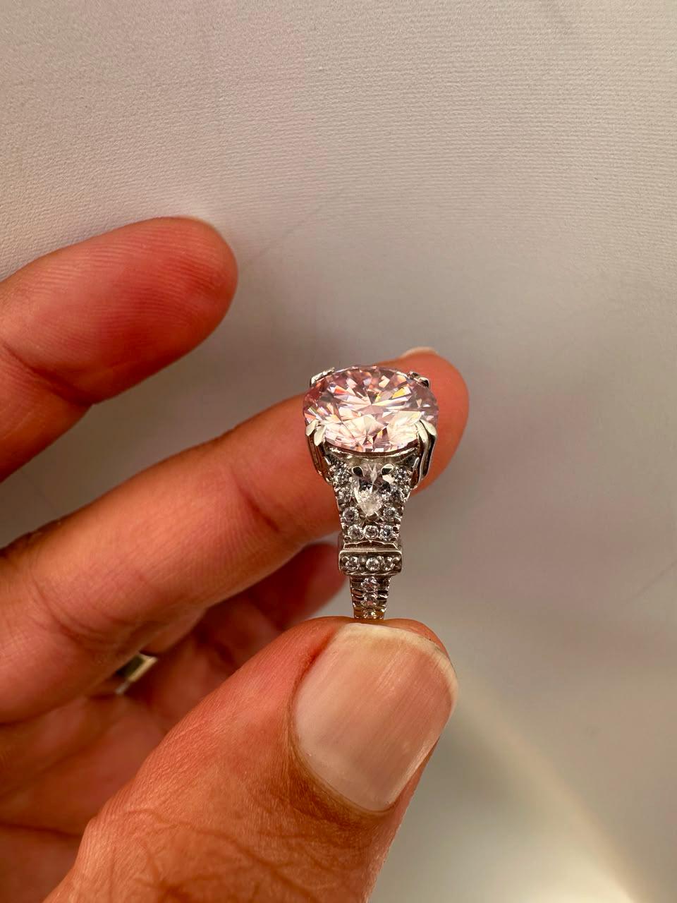 5 CT Vintage Pink Moissanite Engagement Ring, Designer Inspired Statement Ring, 14K White Gold