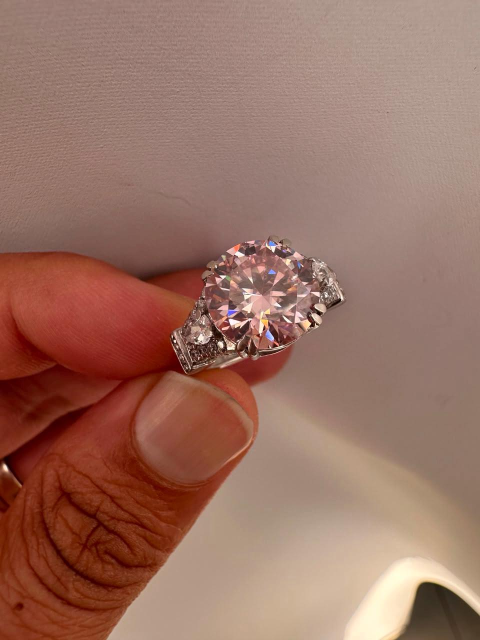 5 CT Vintage Pink Moissanite Engagement Ring, Designer Inspired Statement Ring, 14K White Gold