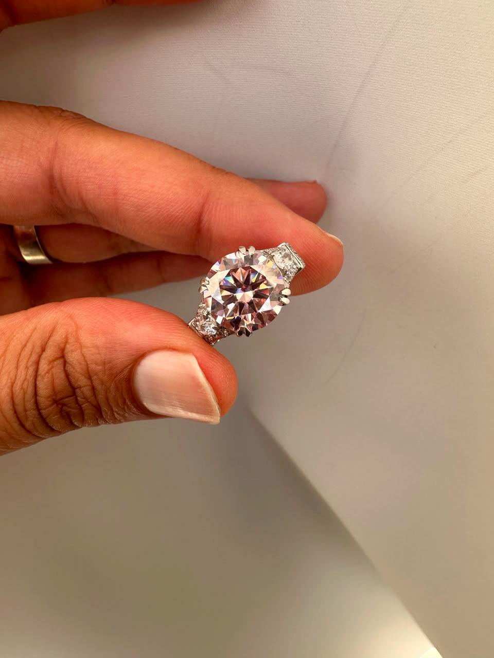 5 CT Vintage Pink Moissanite Engagement Ring, Designer Inspired Statement Ring, 14K White Gold