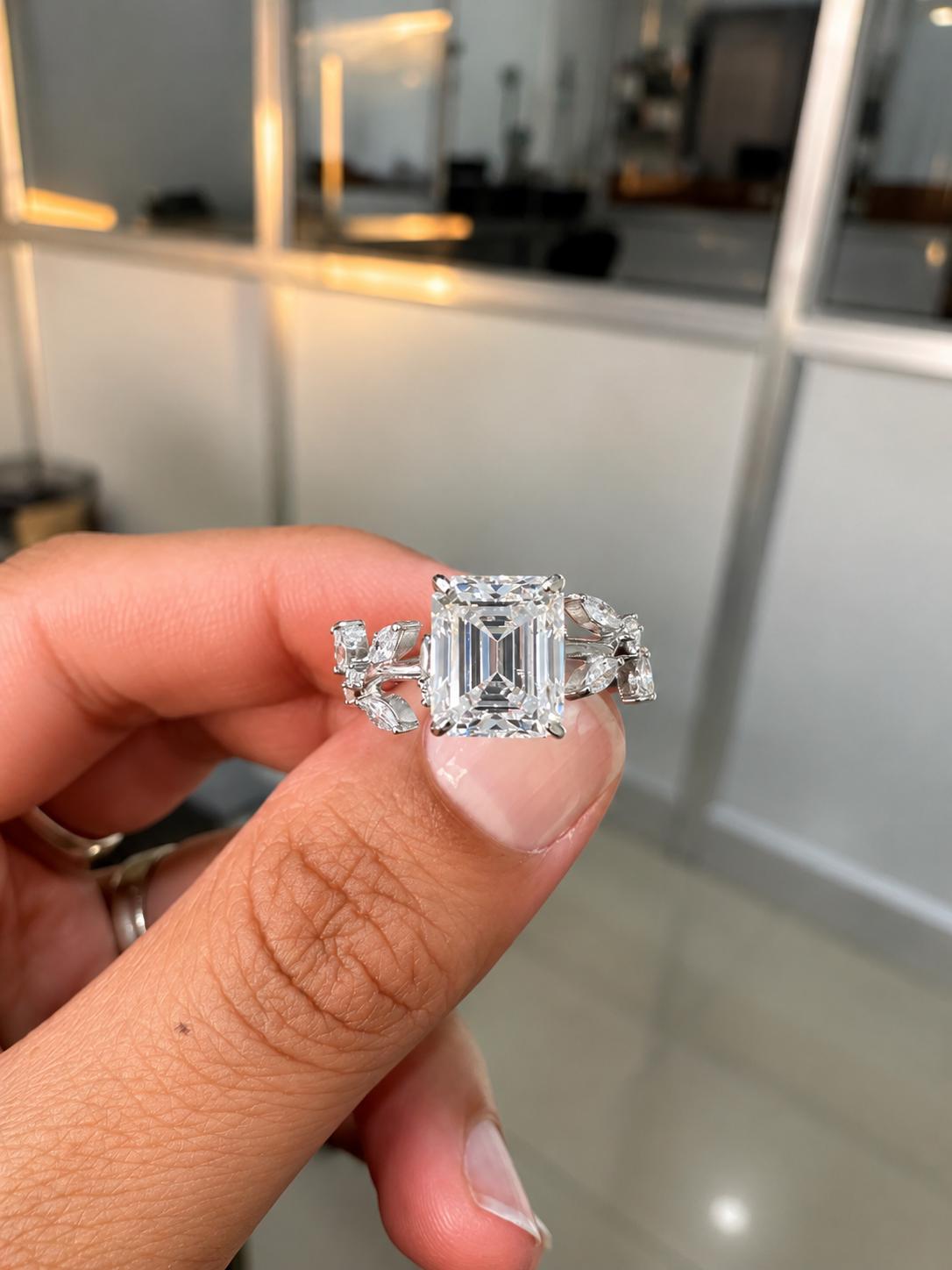 Moissanite Leaf Inspired Engagement Ring | 14K White Gold | Luxury wedding ring for her