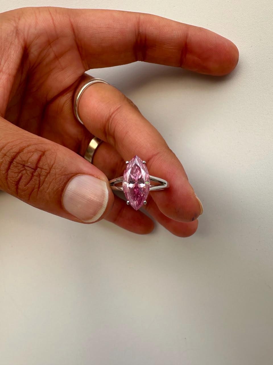 Dreamy Pink Marquise Moissanite Engagement Ring, 14K White Gold Solitaire 5 CT