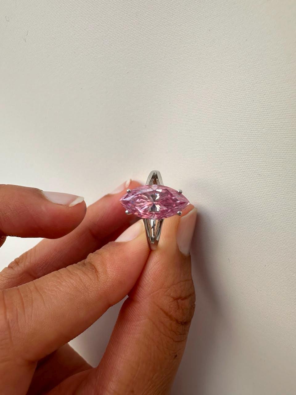 Dreamy Pink Marquise Moissanite Engagement Ring, 14K White Gold Solitaire 5 CT