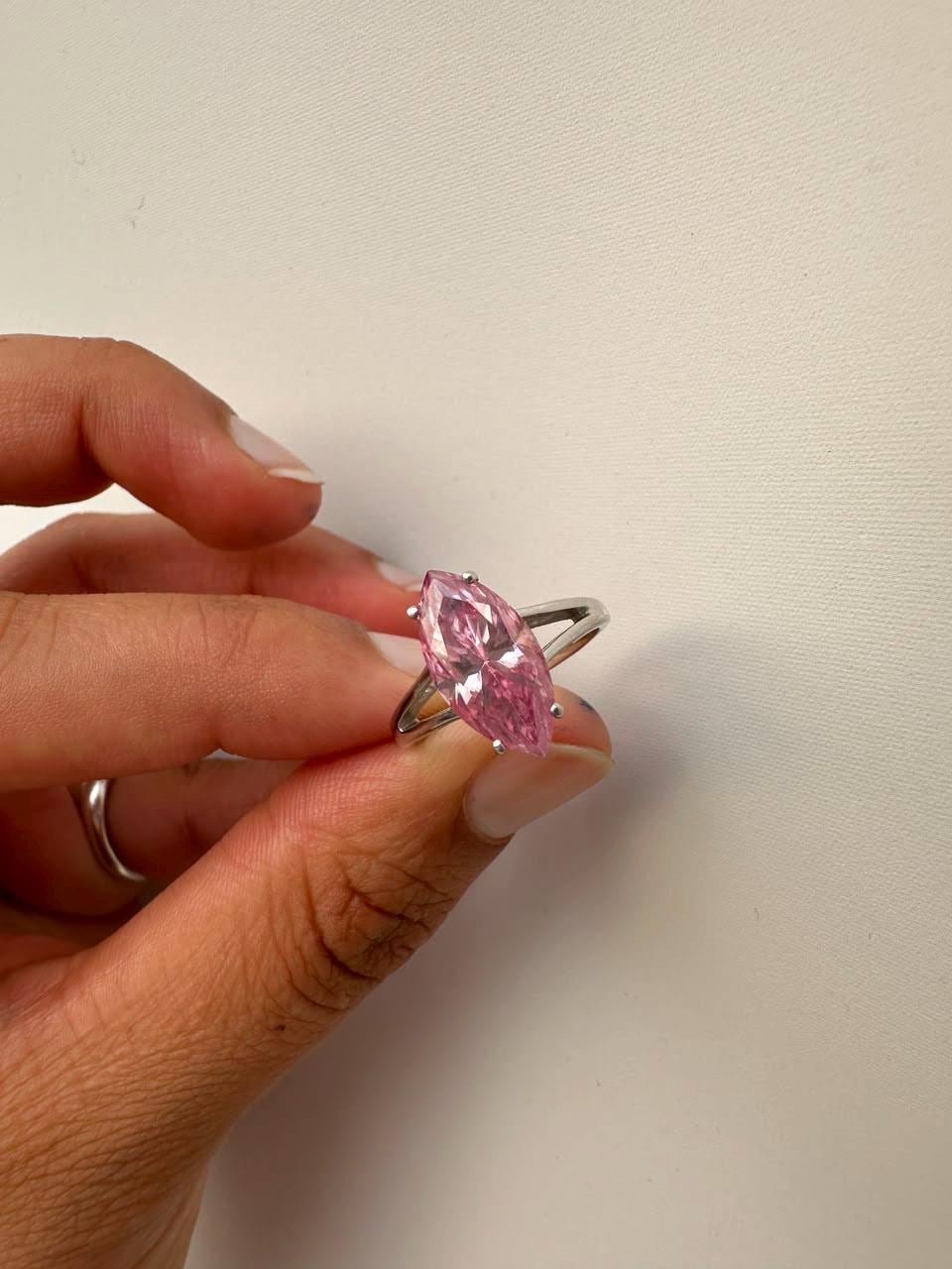 Dreamy Pink Marquise Moissanite Engagement Ring, 14K White Gold Solitaire 5 CT
