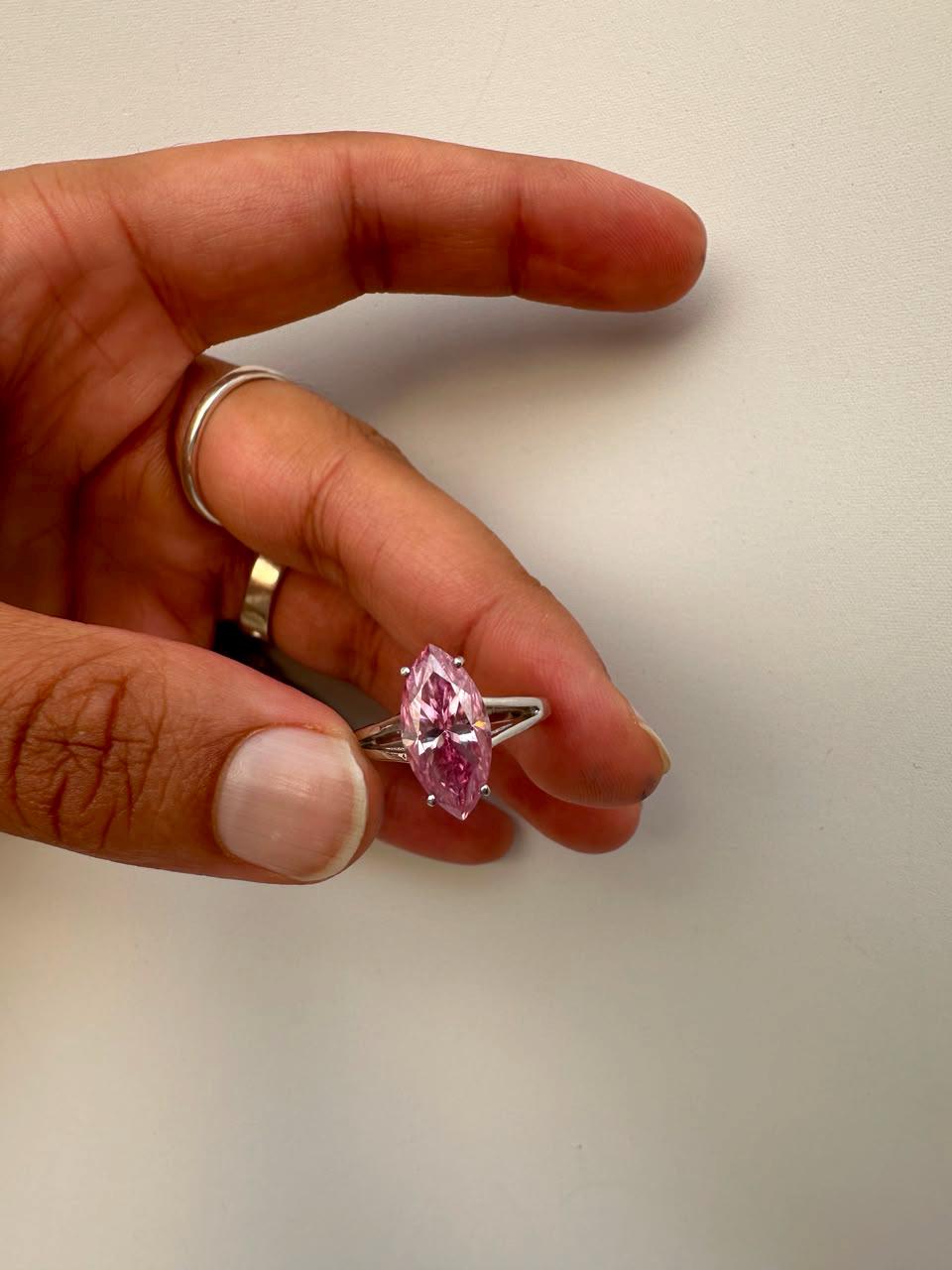Dreamy Pink Marquise Moissanite Engagement Ring, 14K White Gold Solitaire 5 CT