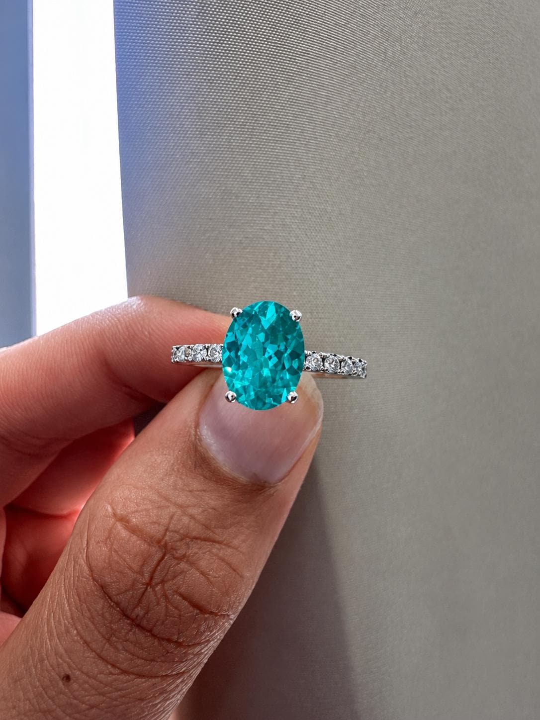 2 CT Paraiba Tourmaline Moissanite Engagement Ring | 14K White Gold, Luxury Gift for her